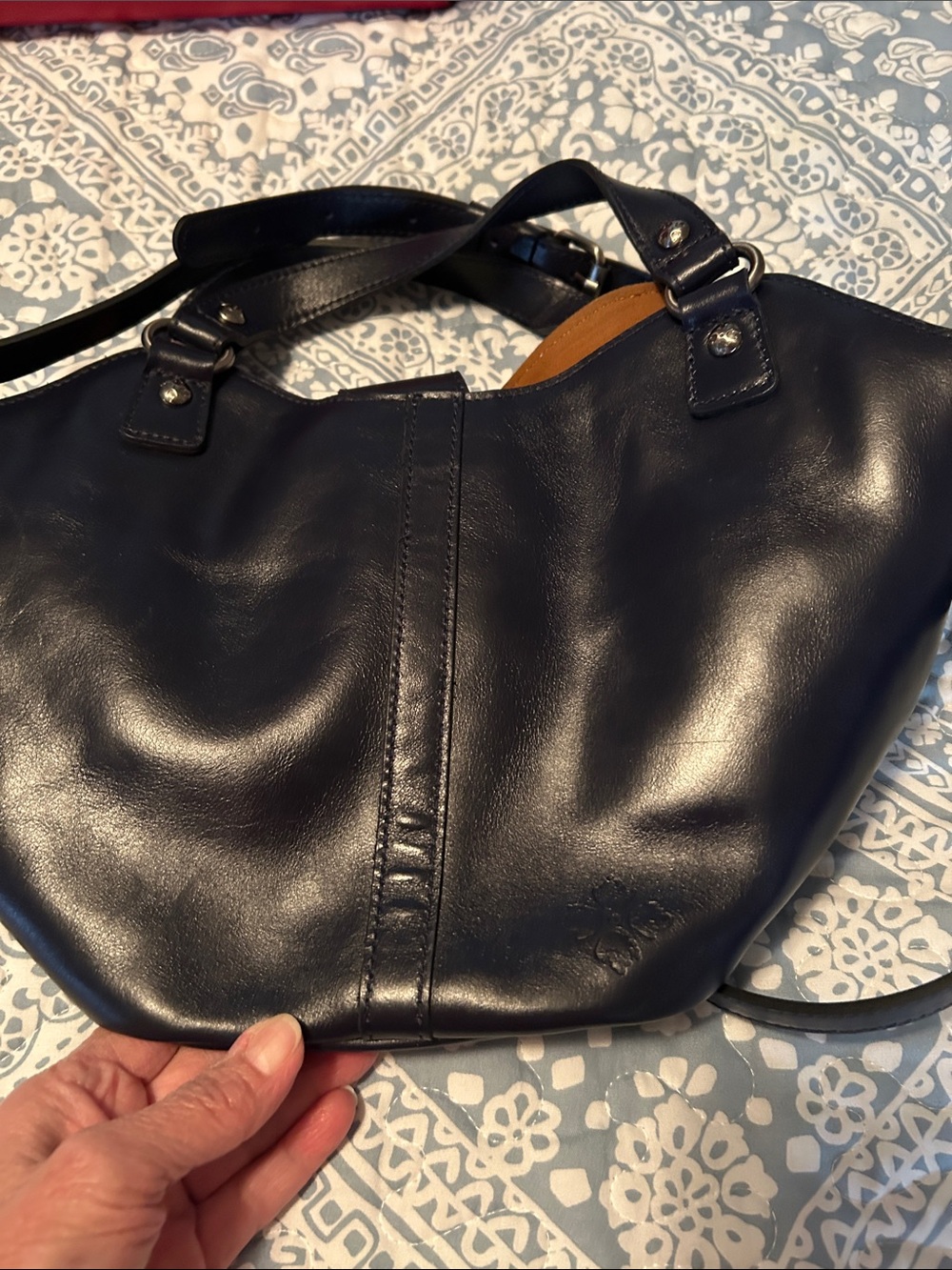 Patricia Nash Navy Leather Shoulder Tote